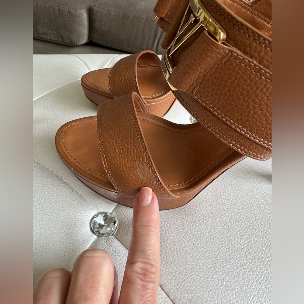 Louis Vuitton Horizon Leather Platform Sandal Heels Brown Cognac Size 38 Size 8 - Picture 12 of 17